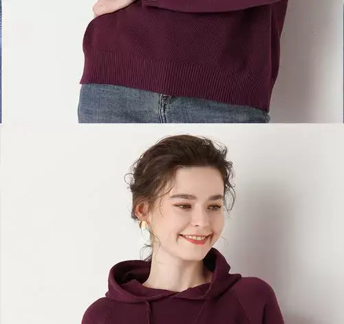 Women's Red Hooded Sweatshirt Knitted Cotton Loose Lazy Style — feature 9