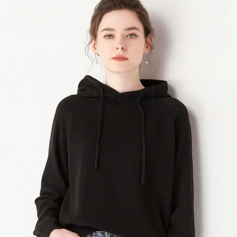Women's Red Hooded Sweatshirt Knitted Cotton Loose Lazy Style - Image 2