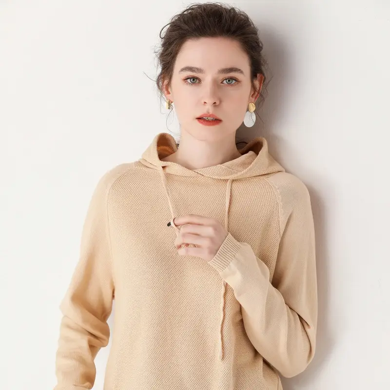 Women's Red Hooded Sweatshirt Knitted Cotton Loose Lazy Style - Image 3