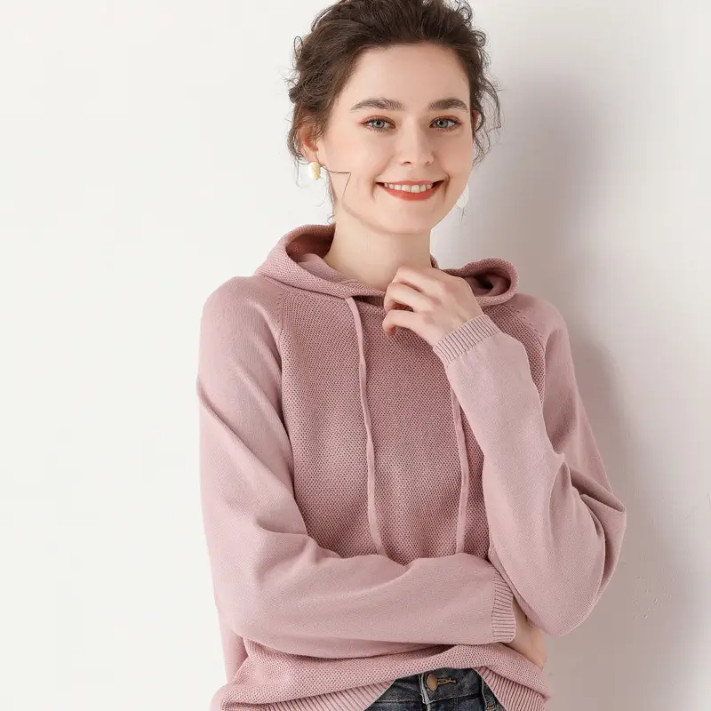 Women's Red Hooded Sweatshirt Knitted Cotton Loose Lazy Style - Image 4