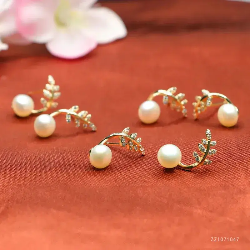 Guan Yu Earrings Freshwater Pearl Vine Leaf Design - Image 5
