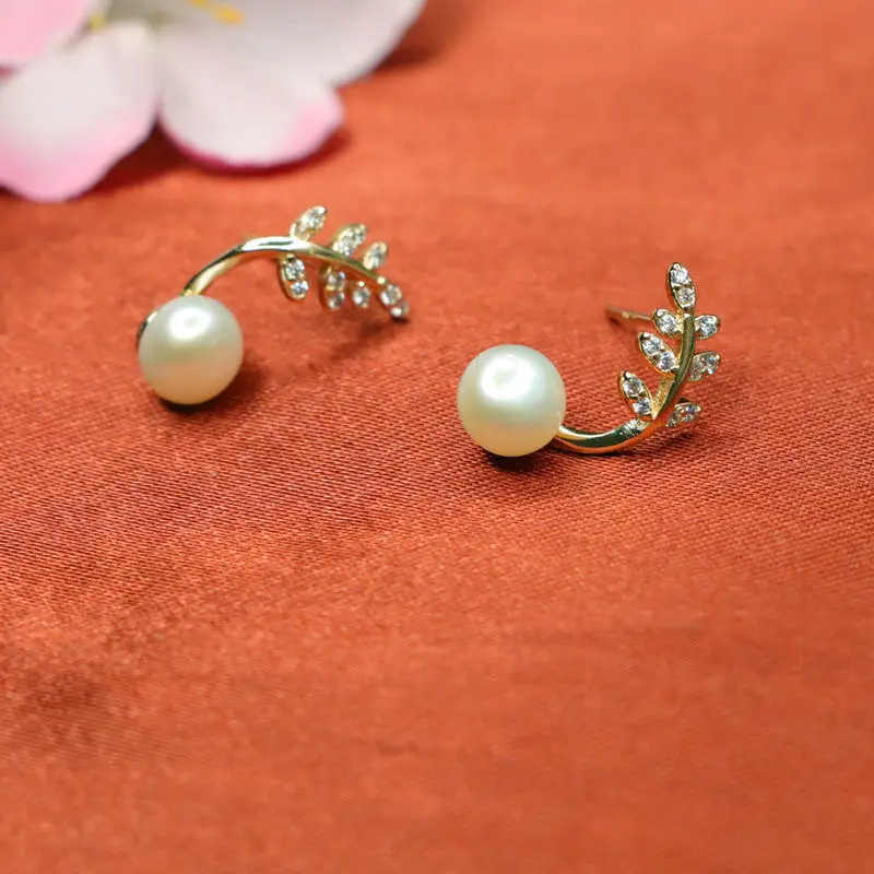 Guan Yu Earrings Freshwater Pearl Vine Leaf Design — feature 11