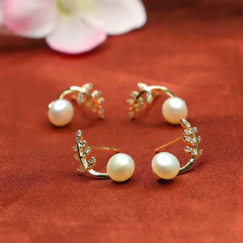 Guan Yu Earrings Freshwater Pearl Vine Leaf Design — feature 14