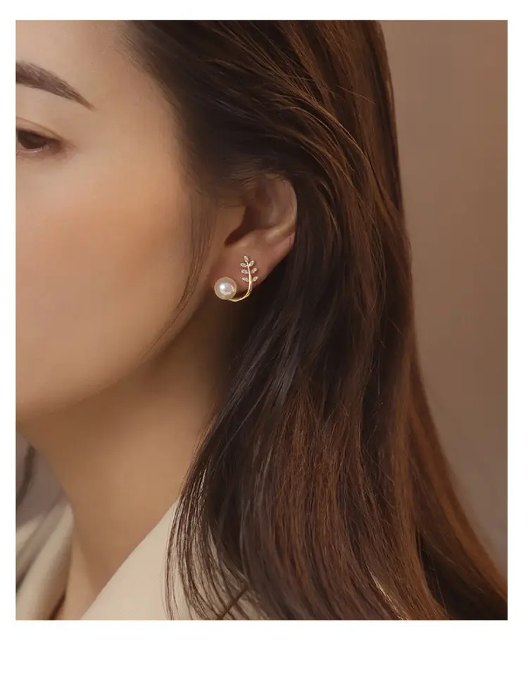 Guan Yu Earrings Freshwater Pearl Vine Leaf Design — feature 17