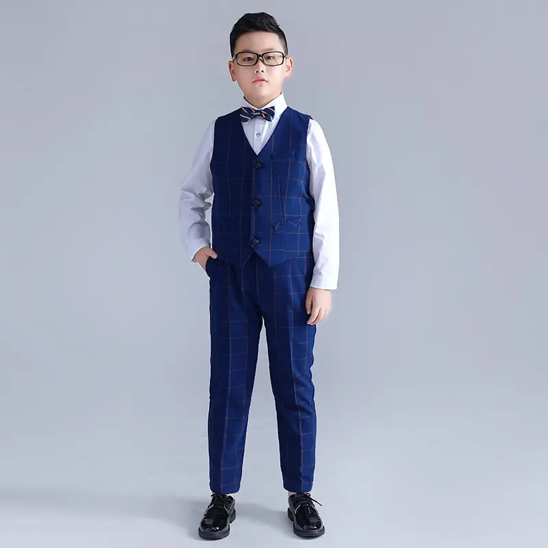 Children's Dress Boys Add Fat and Increase Vest Three-Piece Set Fat Children Piano Host Catwalk Performance Dress One-Piece
