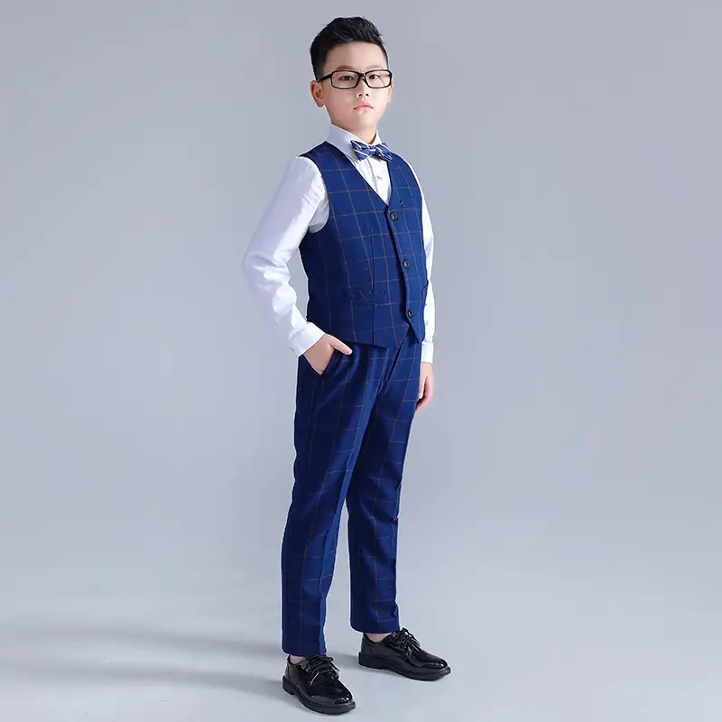 Children's Dress Boys Add Fat and Increase Vest Three-Piece Set Fat Children Piano Host Catwalk Performance Dress One-Piece