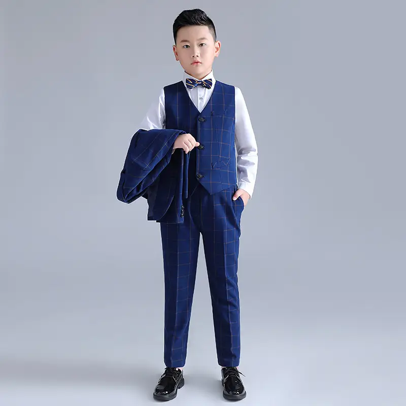 Children's Dress Boys Add Fat and Increase Vest Three-Piece Set Fat Children Piano Host Catwalk Performance Dress One-Piece