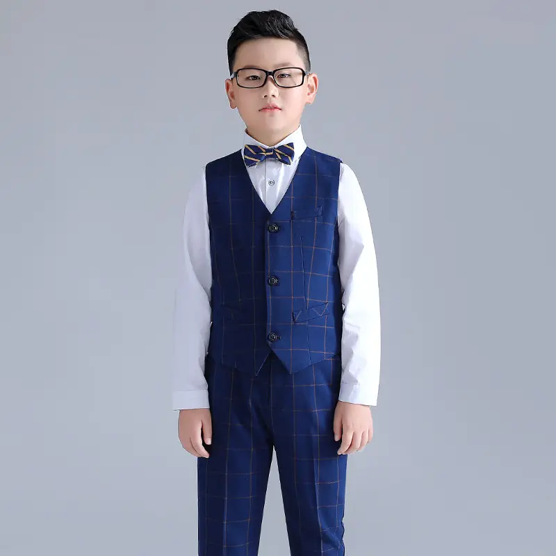 Children's Dress Boys Add Fat and Increase Vest Three-Piece Set Fat Children Piano Host Catwalk Performance Dress One-Piece