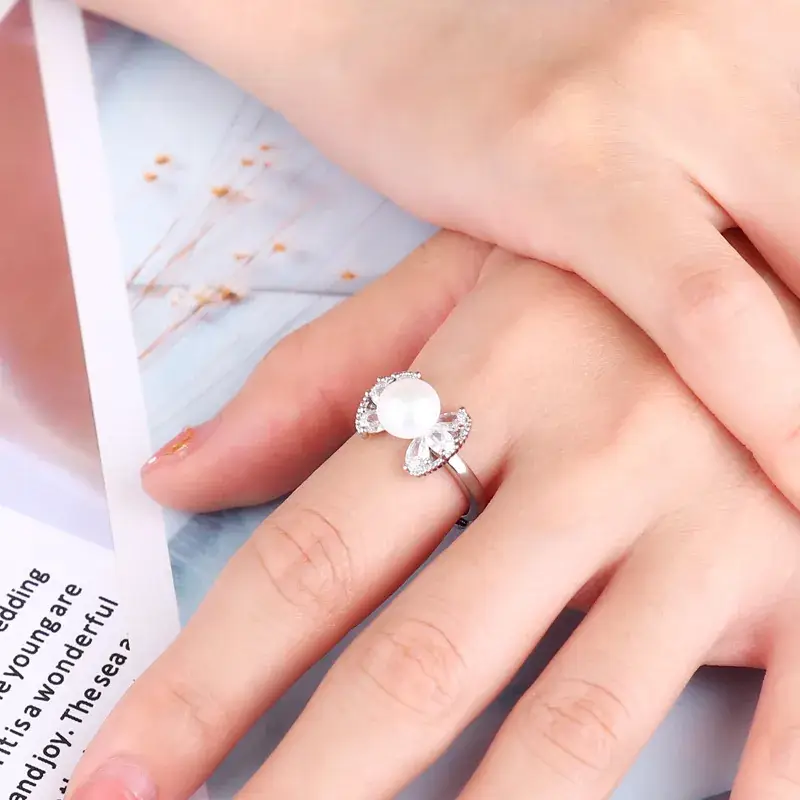 Double Pearl Rings Gold Silver Elegant Fashion - Image 3