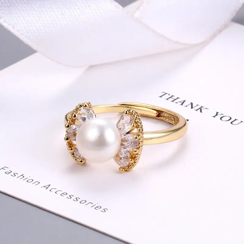 Double Pearl Rings Gold Silver Elegant Fashion - Image 4