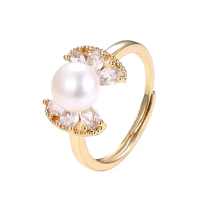 Double Pearl Rings Gold Silver Elegant Fashion - Image 5