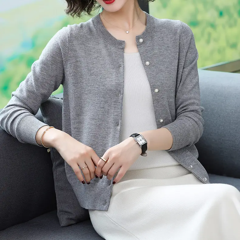 Women's Blue Knitted Cardigan Spring Autumn Casual Wear - Image 7