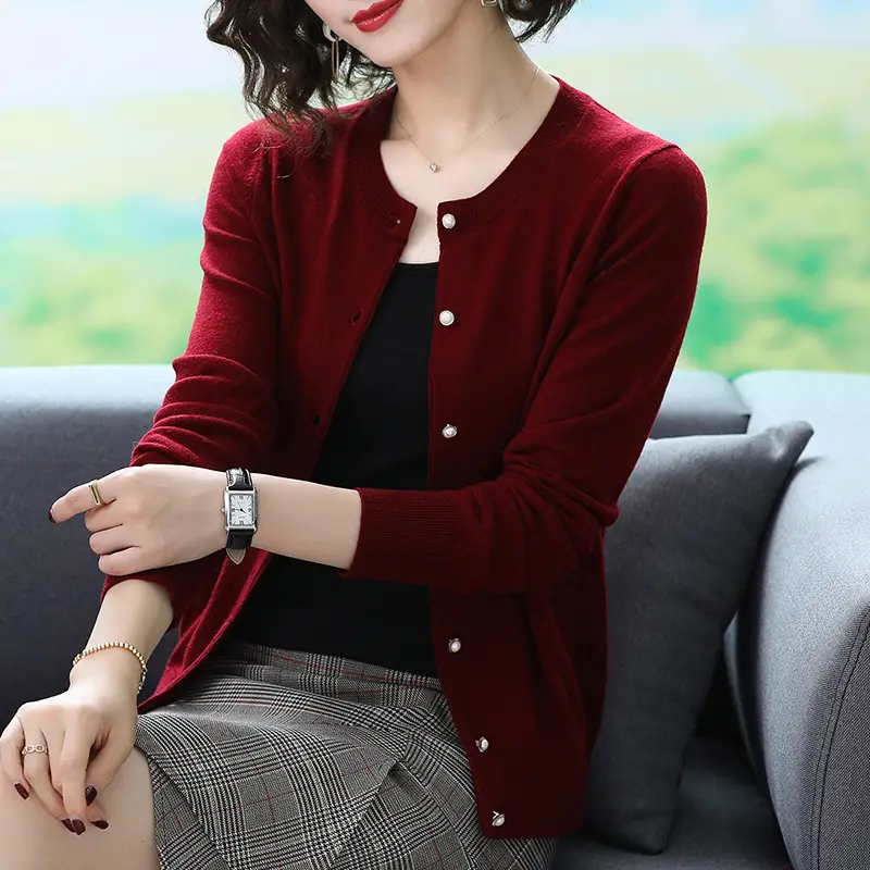 Women's Blue Knitted Cardigan Spring Autumn Casual Wear - Image 9