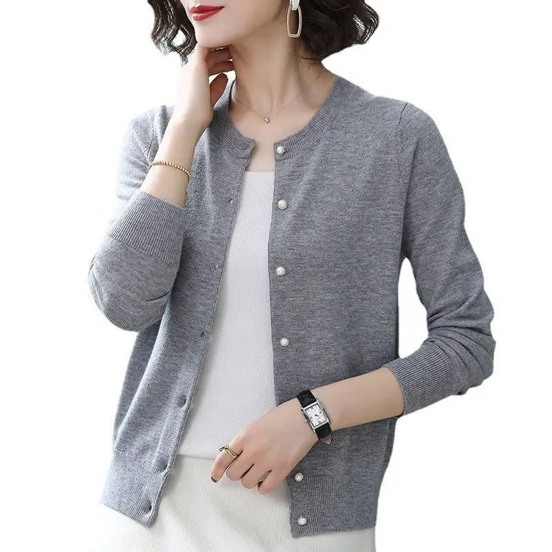 Women's Blue Knitted Cardigan Spring Autumn Casual Wear - Image 10