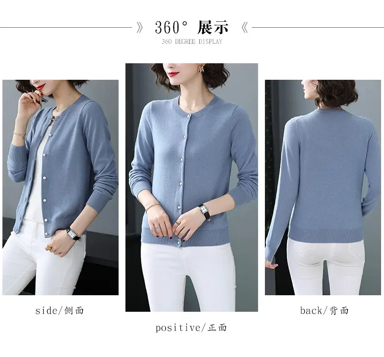 Women's Blue Knitted Cardigan Spring Autumn Casual Wear — feature 1