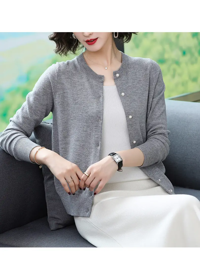 Women's Blue Knitted Cardigan Spring Autumn Casual Wear — feature 11