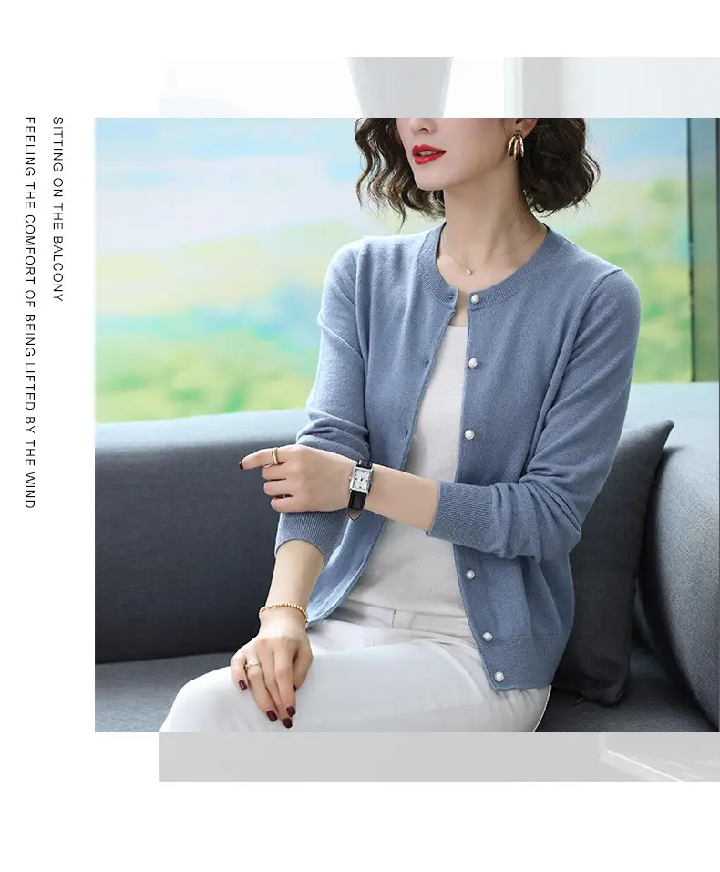 Women's Blue Knitted Cardigan Spring Autumn Casual Wear — feature 4