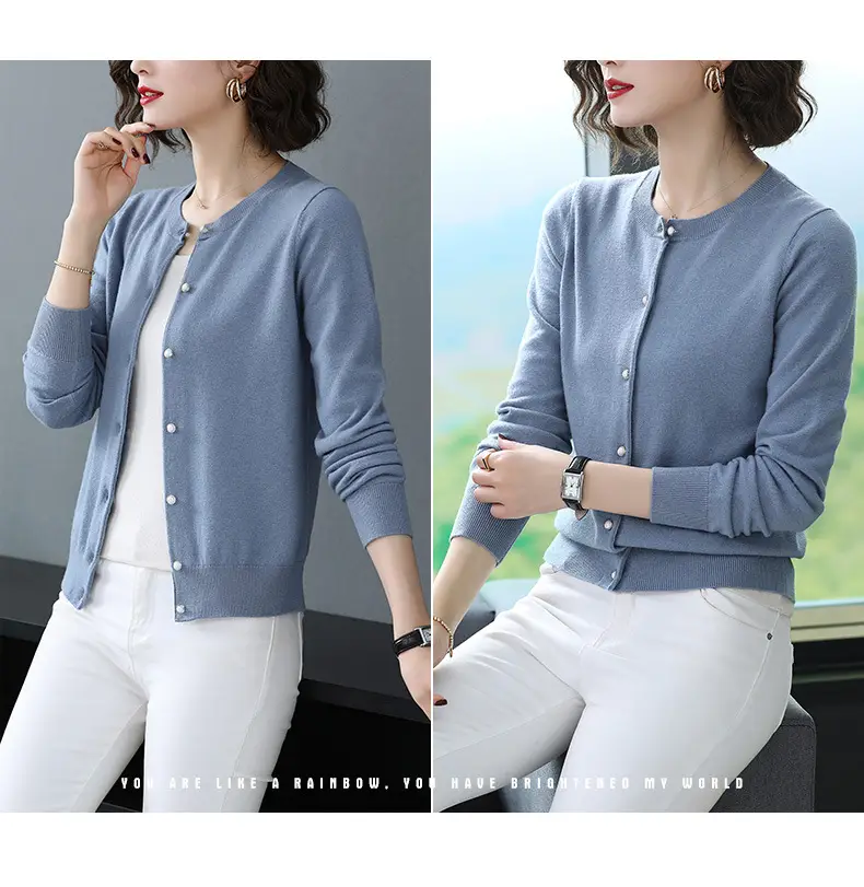 Women's Blue Knitted Cardigan Spring Autumn Casual Wear — feature 5