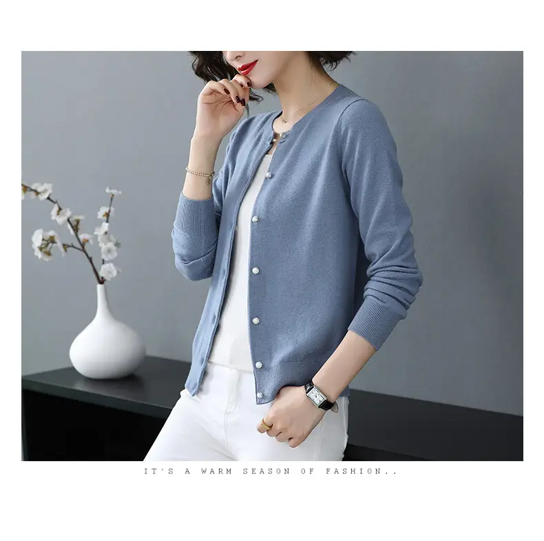 Women's Blue Knitted Cardigan Spring Autumn Casual Wear — feature 6