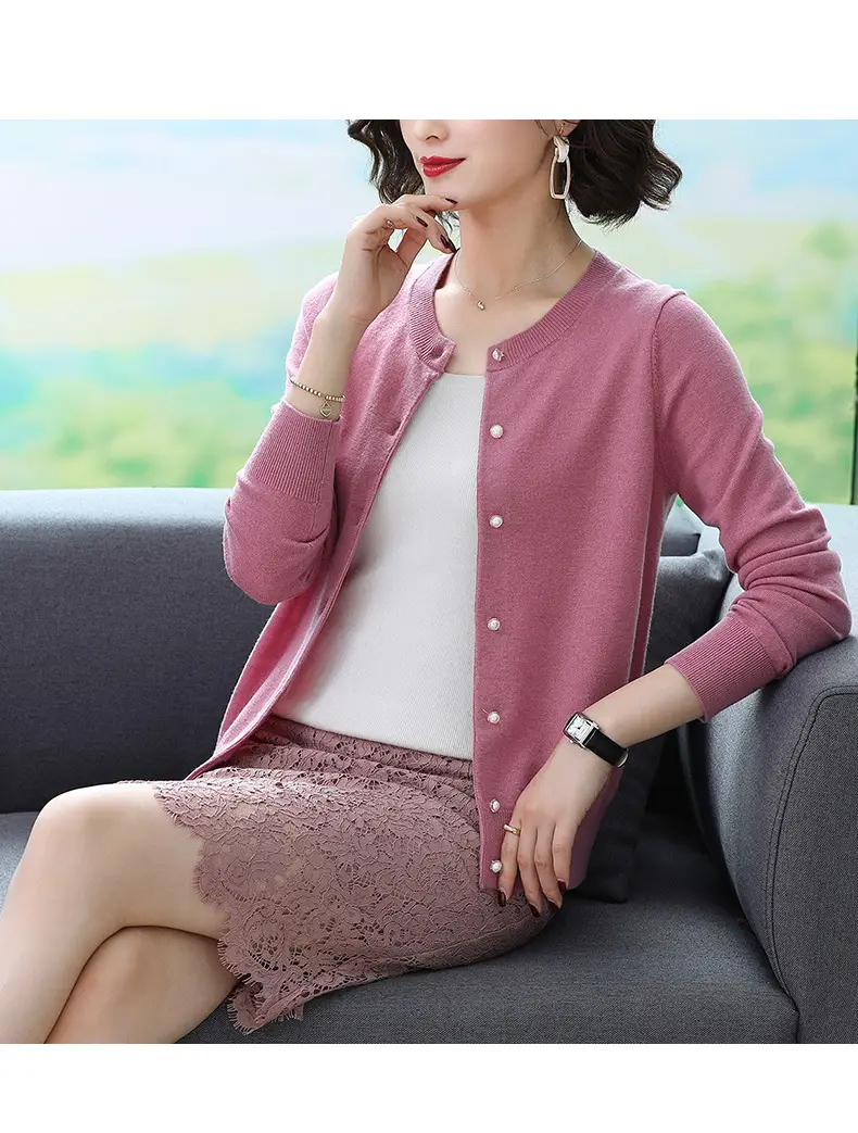 Women's Blue Knitted Cardigan Spring Autumn Casual Wear — feature 7