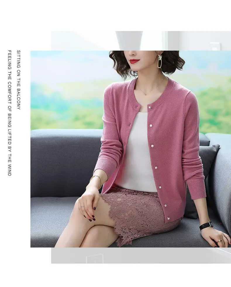 Women's Blue Knitted Cardigan Spring Autumn Casual Wear — feature 8