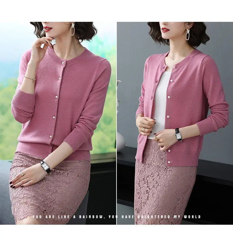 Women's Blue Knitted Cardigan Spring Autumn Casual Wear — feature 9