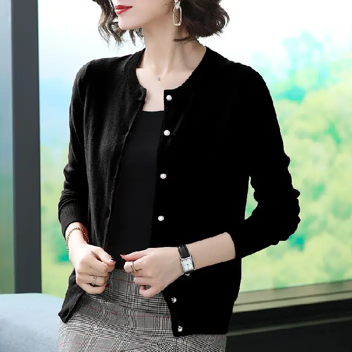 Women's Blue Knitted Cardigan Spring Autumn Casual Wear - Image 2