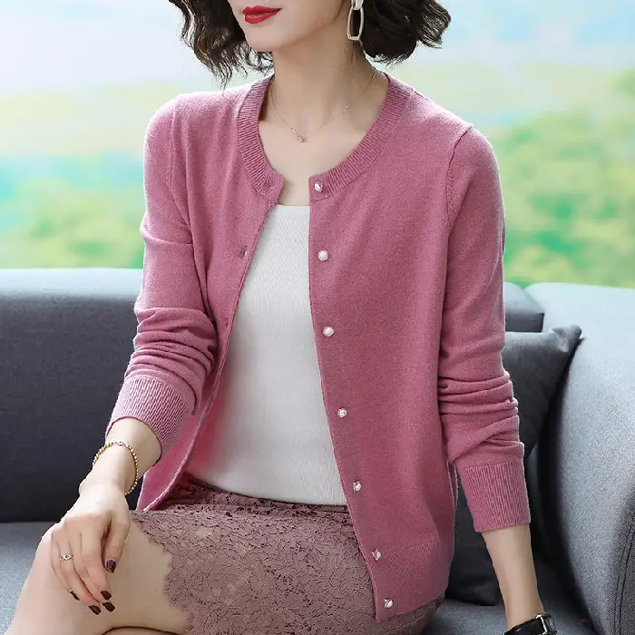 Women's Blue Knitted Cardigan Spring Autumn Casual Wear - Image 4