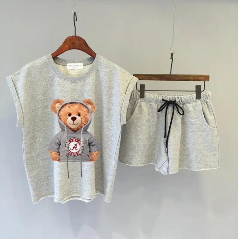Women 2Pc Teddy Bear Print Cotton Shorts Set - Image 2