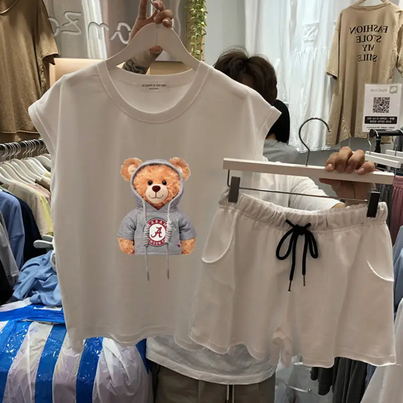 Women 2Pc Teddy Bear Print Cotton Shorts Set - Image 4