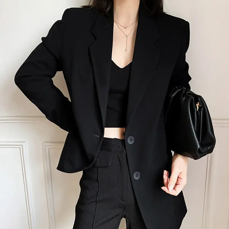 2026 Black Blazer Women Loose Fit Niche Fashion