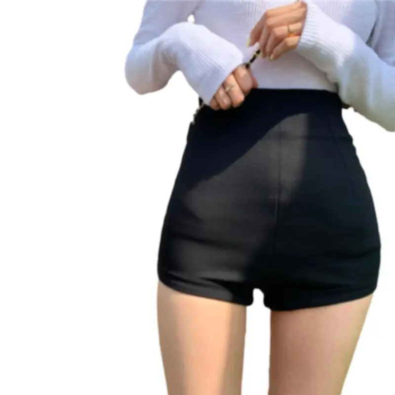 Women Black Slim Fit High Waist Shorts 2021 - Image 6