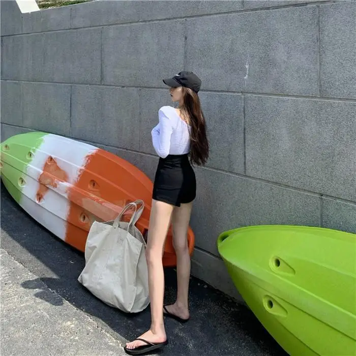 Women Black Slim Fit High Waist Shorts 2021 — feature 8