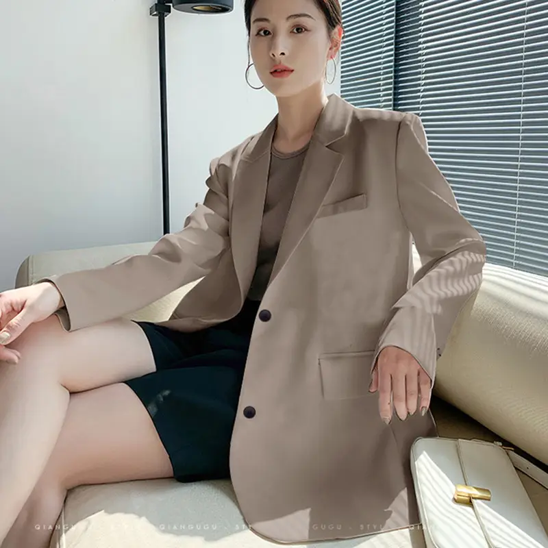 Khaki Blazer Women Spring Autumn 2026 Loose Fit Professional - Image 8