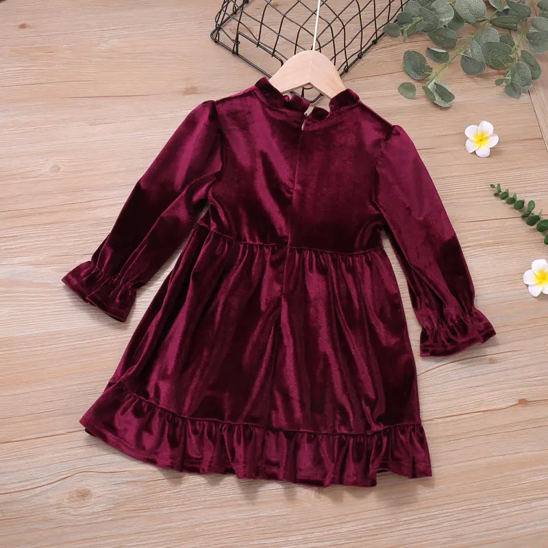 Korean-style Fleece Dress for Girls Maroon - Image 2