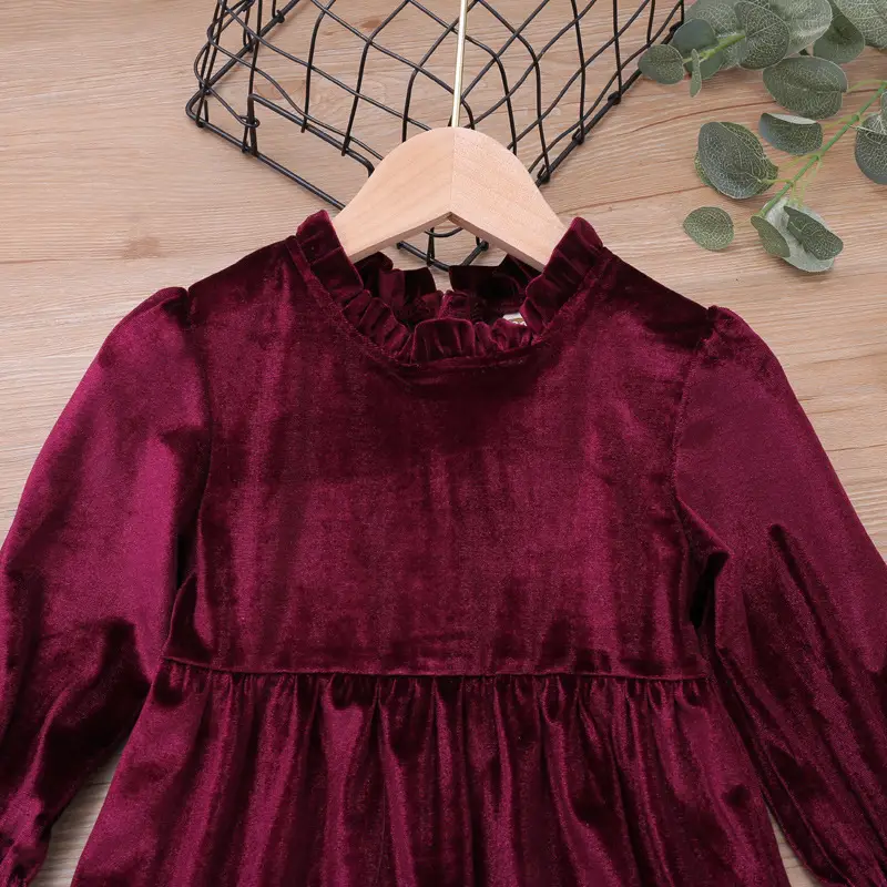 Korean-style Fleece Dress for Girls Maroon - Image 3