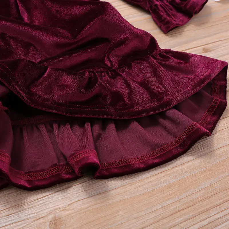 Korean-style Fleece Dress for Girls Maroon - Image 4
