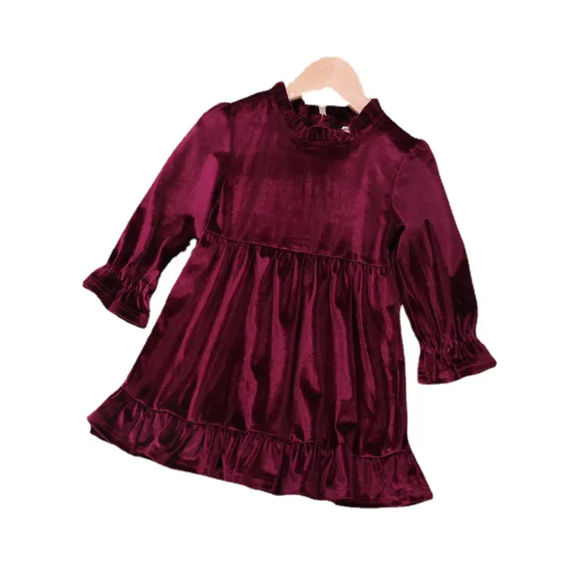 Korean-style Fleece Dress for Girls Maroon - Image 5