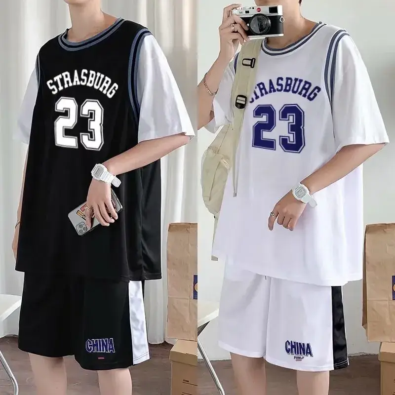Men Basketball Jersey Shorts Set Black 23 Size