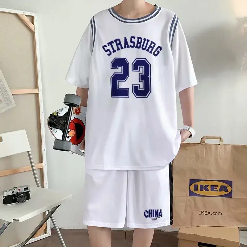 Men Basketball Jersey Shorts Set Black 23 Size