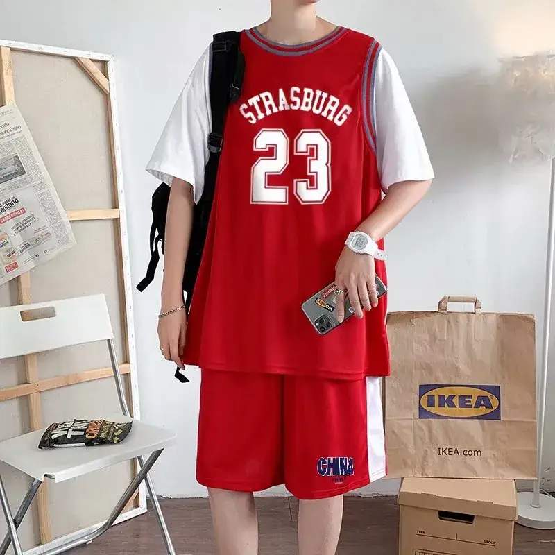 Men Basketball Jersey Shorts Set Black 23 Size