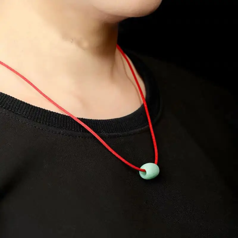 Natural Burmese Jadeite Lucky Charm Pendant with Barrel Bead — feature 8