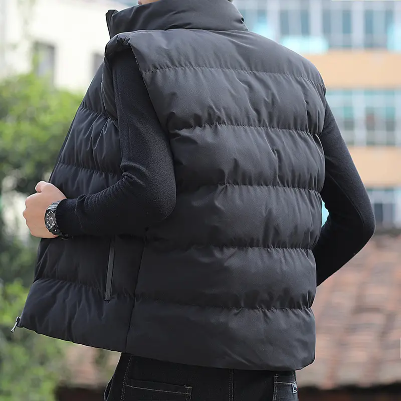 Men's Grey Puffer Vest Winter Casual Coat - Image 6