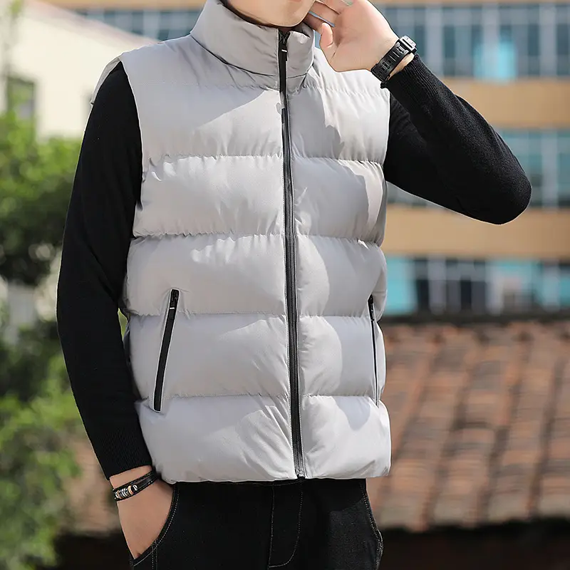Men's Grey Puffer Vest Winter Casual Coat - Image 7