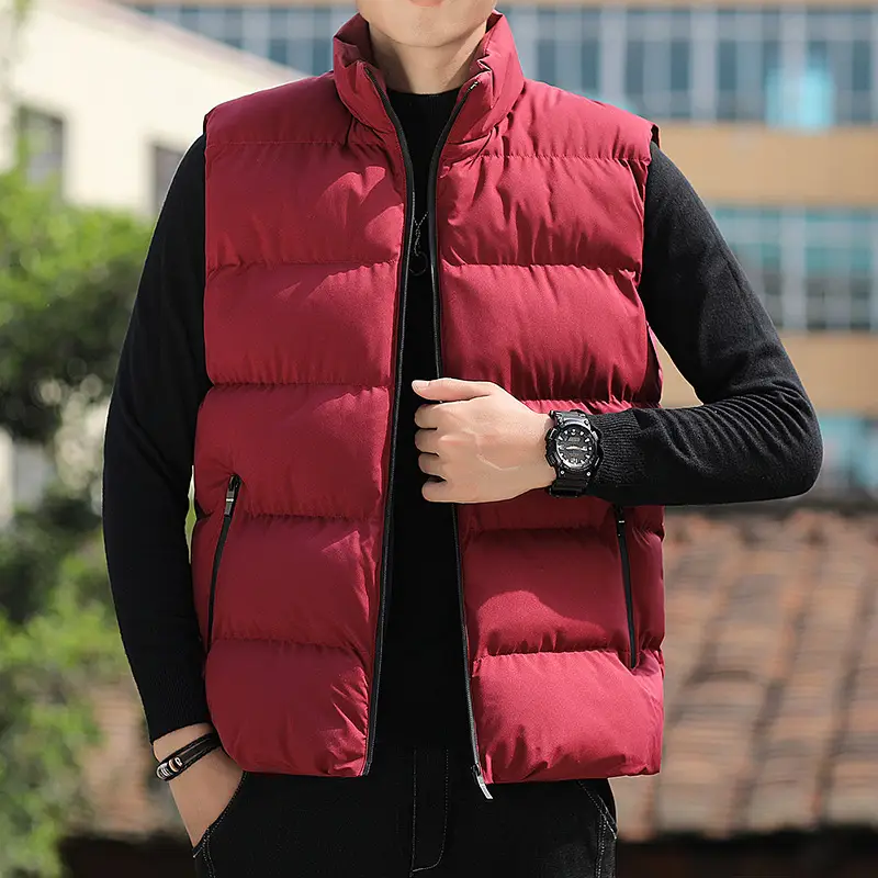 Men's Grey Puffer Vest Winter Casual Coat - Image 8