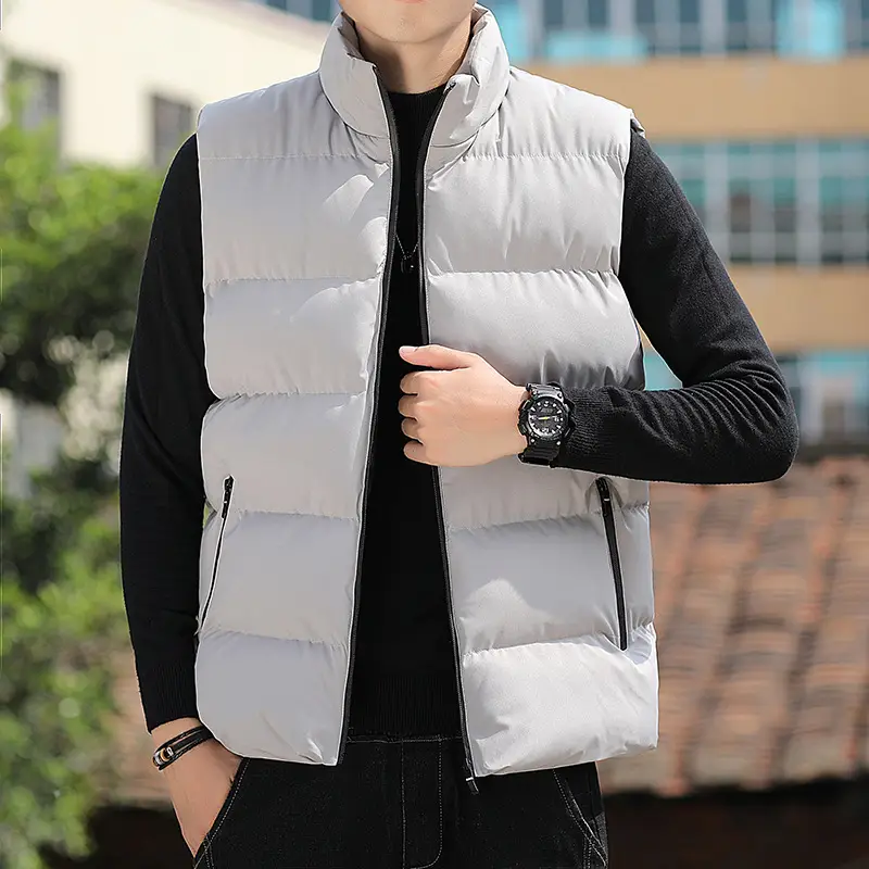 Men's Grey Puffer Vest Winter Casual Coat - Image 2