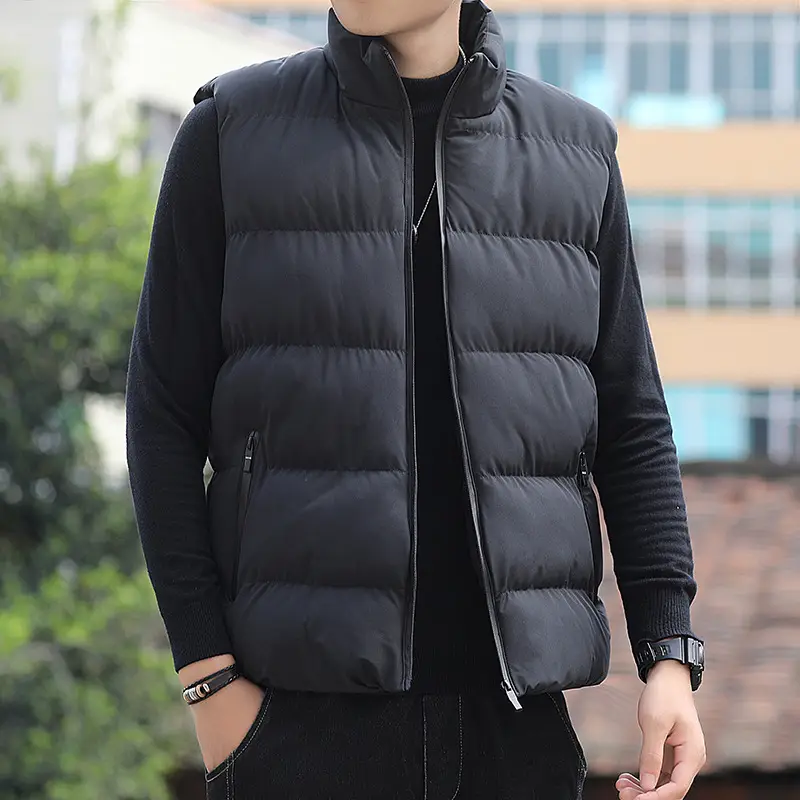Men's Grey Puffer Vest Winter Casual Coat - Image 3