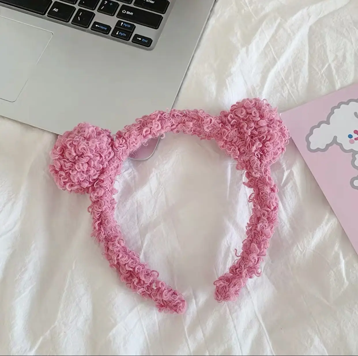 Lamb Wool Plush Heart Ear Headband for Women - Image 5