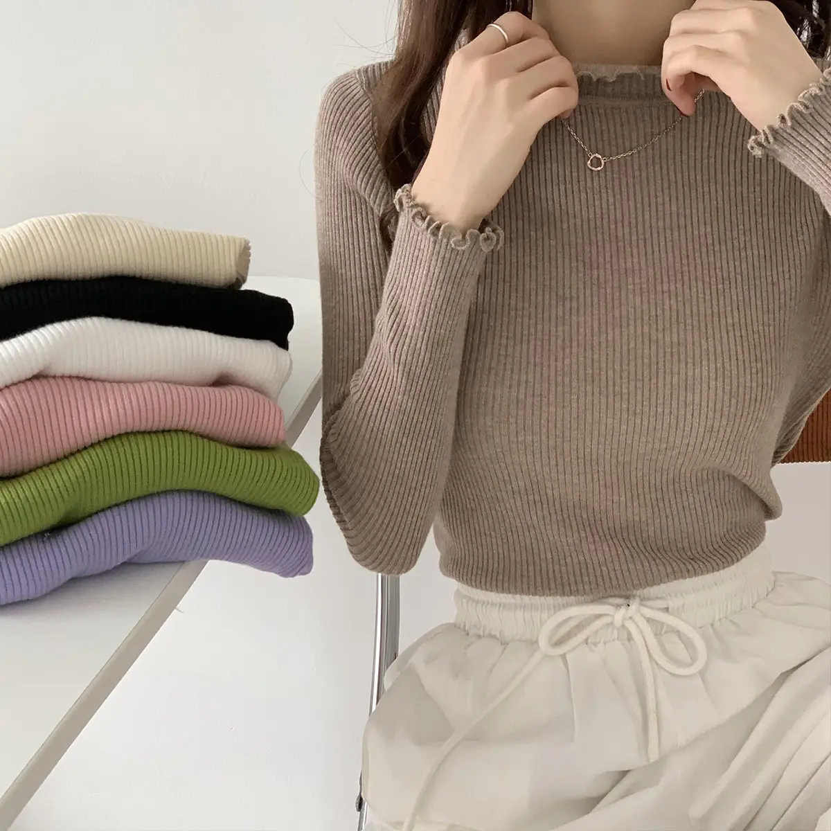 2025 Women's 2-Piece Knitted Half Turtleneck Sweater Set — feature 17