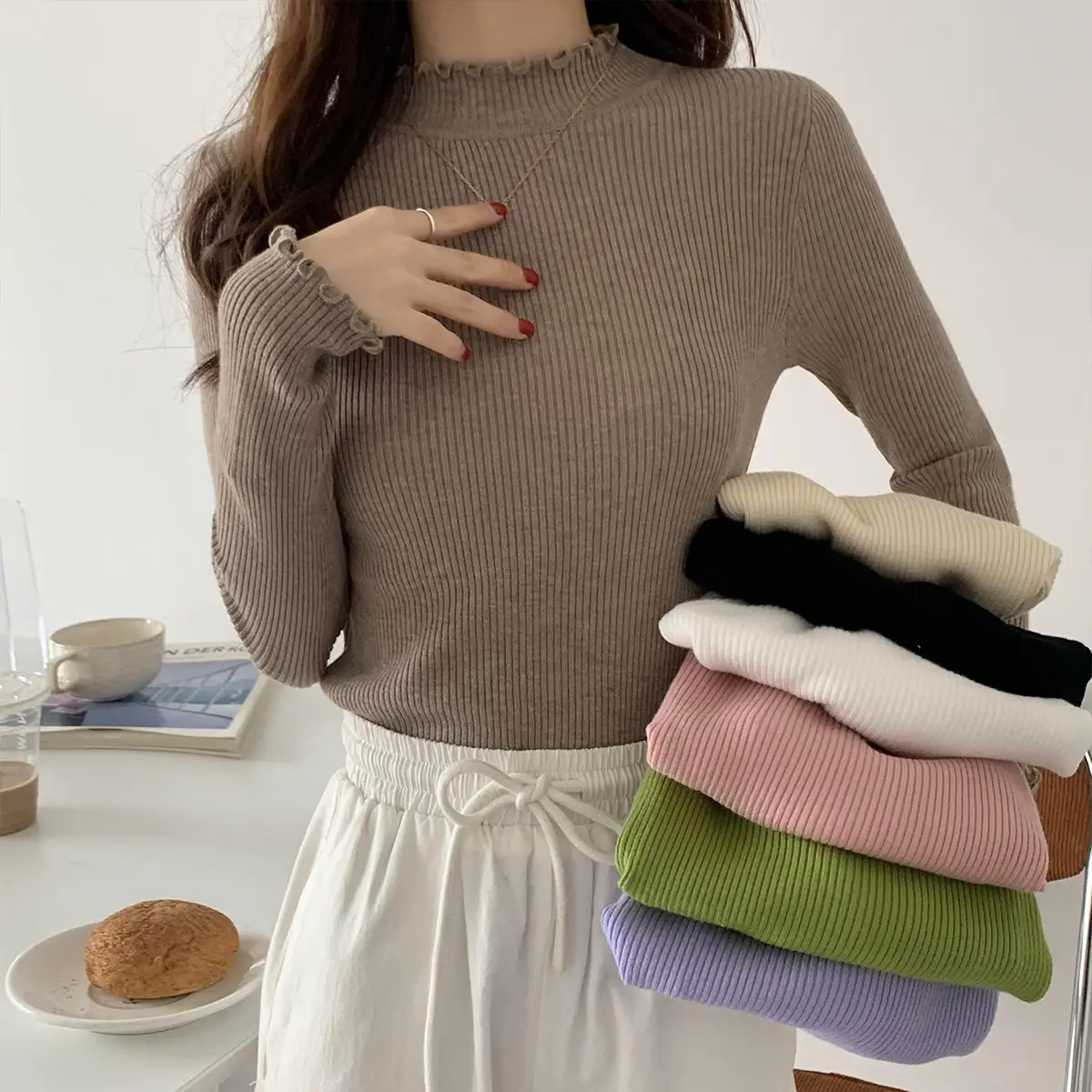 2025 Women's 2-Piece Knitted Half Turtleneck Sweater Set — feature 34